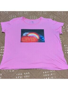 Levi's Women's Pink Rainbow Logo Graphic Crew Neck Short Sleeve T-Shirt 2XL